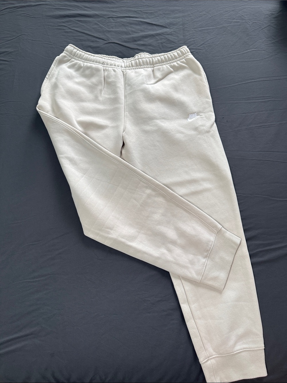 Nike Men’s Cream Fleece Joggers with Subtle Logo, Tapered